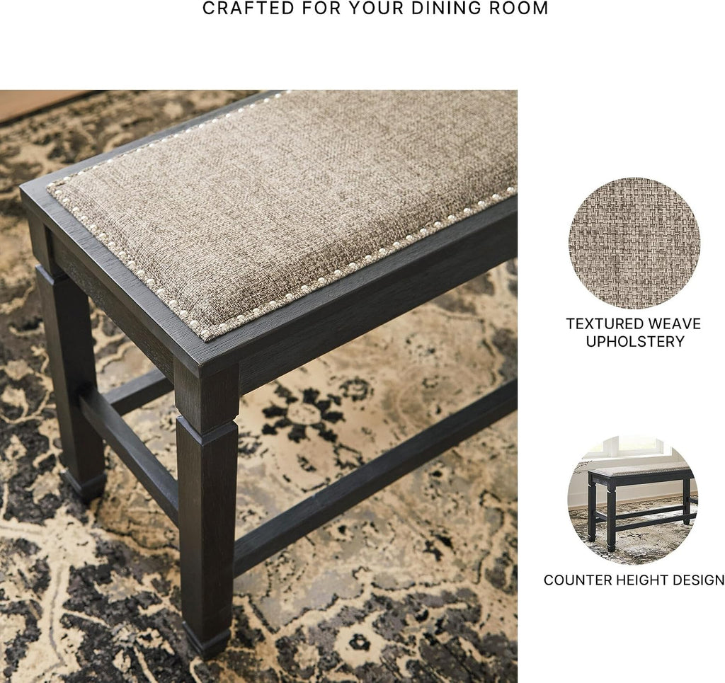 Signature Design by Ashley Tyler Creek Urban Farmhouse Counter Height Upholstered Dining Bench, Almost Black