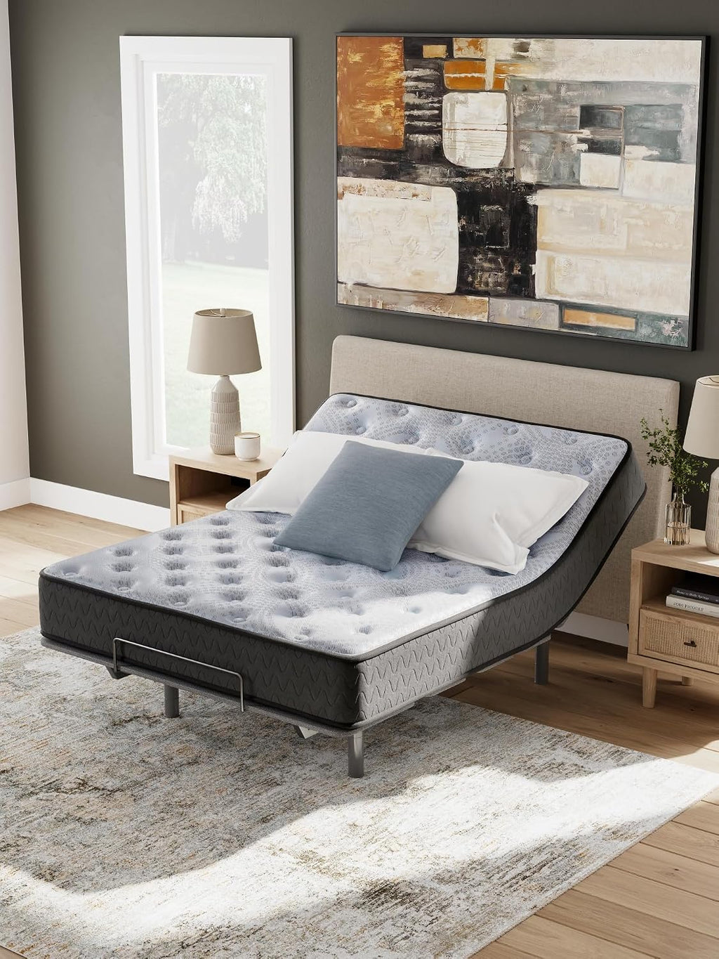 Signature Design by Ashley Comfort Plus 10 Inch Medium Stain Resistant Gel Memory Foam Hybrid Mattress with Edge Support for Cool Sleep and Pressure Relief, Queen, Fiberglass-Free, Mattress in A Box