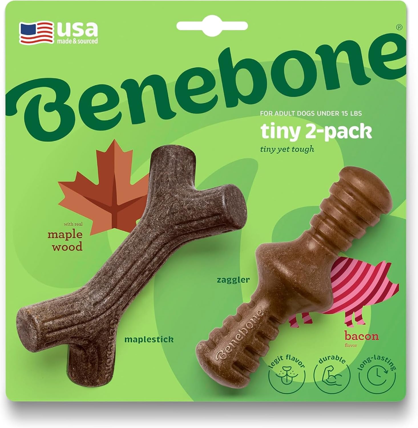 Benebone Medium 4-Pack Dog Toys for Aggressive Chewers – Durable Dog Bones, Made in USA – Dog Toys for Medium Dogs Under 60 lbs