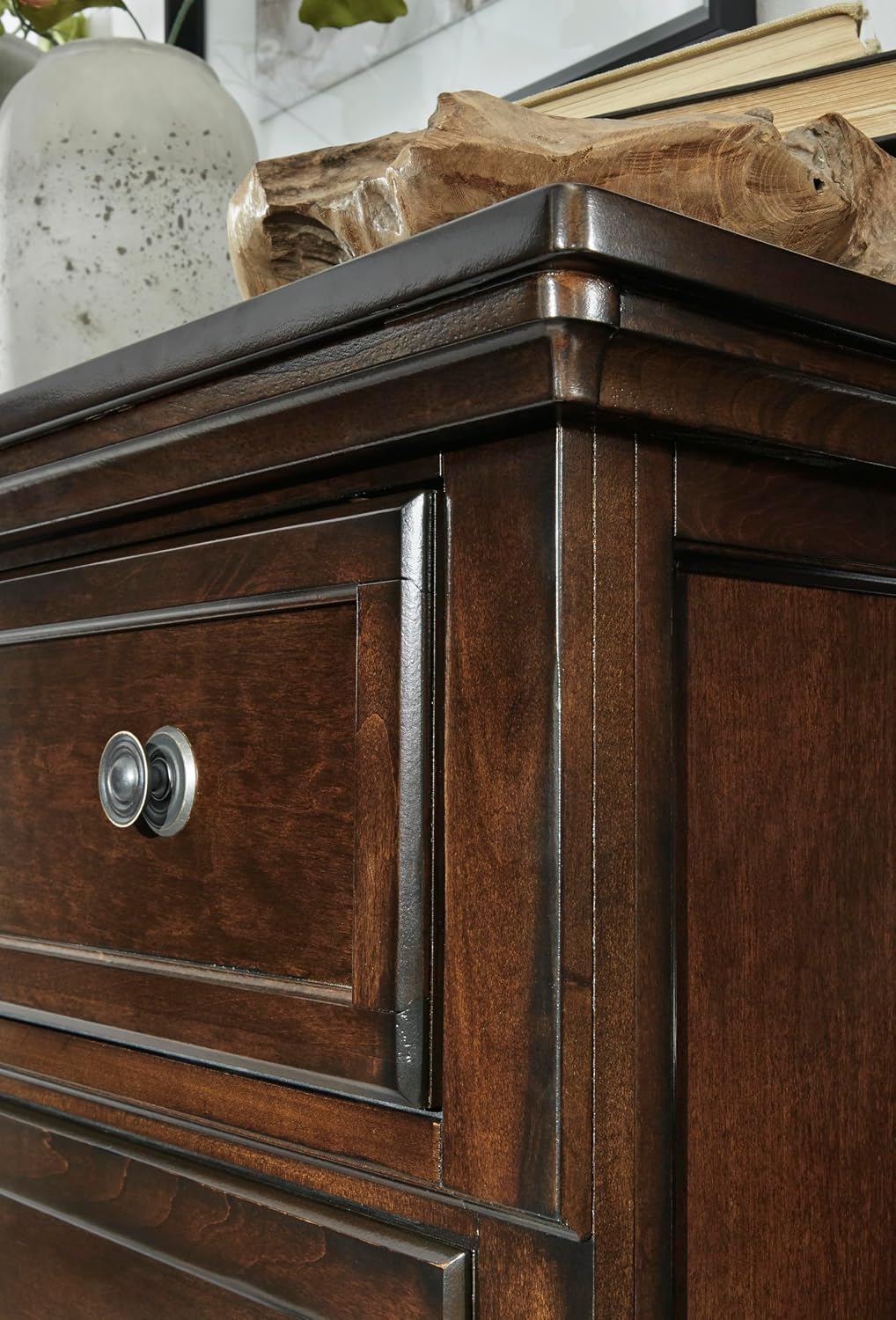 Signature Design by Ashley Porter Classic 2 Drawer Nightstand with Dovetail and Ball-bearing Construction, 29.88" Tall, Dark Brown