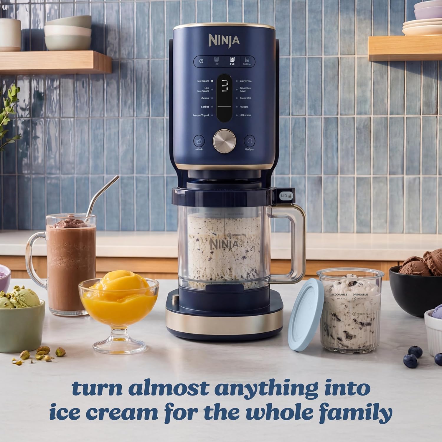 Ninja® CREAMi® XL 11-in-1 Ice Cream Maker for Ice Cream, Sorbet, Gelato & More, Now Featuring Dariy Free, Smoothie Bowl, and CreamiFit™, Includes (2) Family-Sized 24.oz Tubs, Navy, NC601