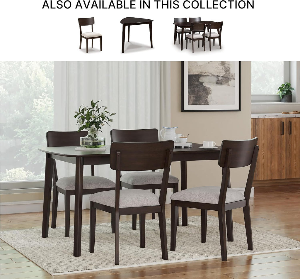 Signature Design by Ashley Favelon Mid-Century Modern Dining Table and Chairs Set with Cushioned Seat, Set of 5, Dark Brown & Gray
