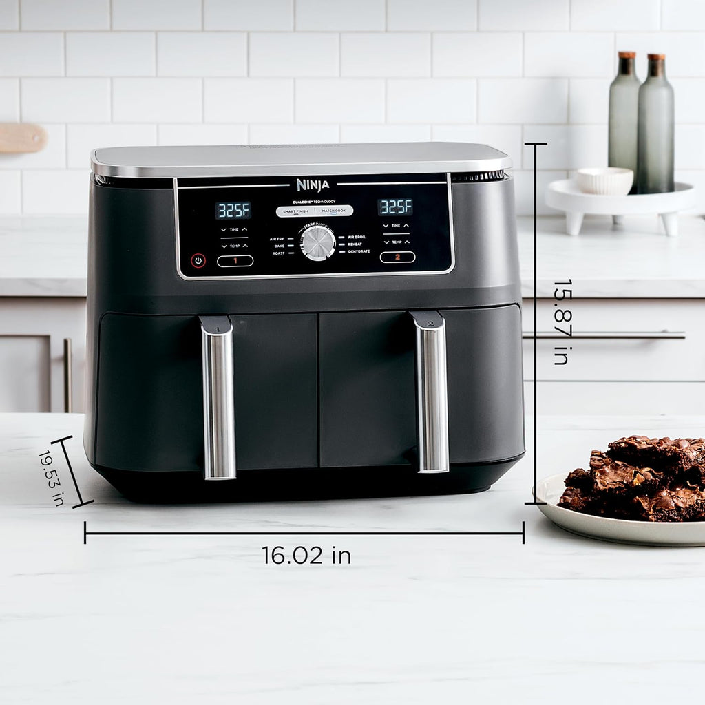 Ninja DZ401 Foodi 10 Quart 6-in-1 DualZone XL 2-Basket Air Fryer with 2 Independent Frying Baskets, Match Cook & Smart Finish to Roast, Broil, Dehydrate for Quick, Easy Family-Sized Meals, Grey