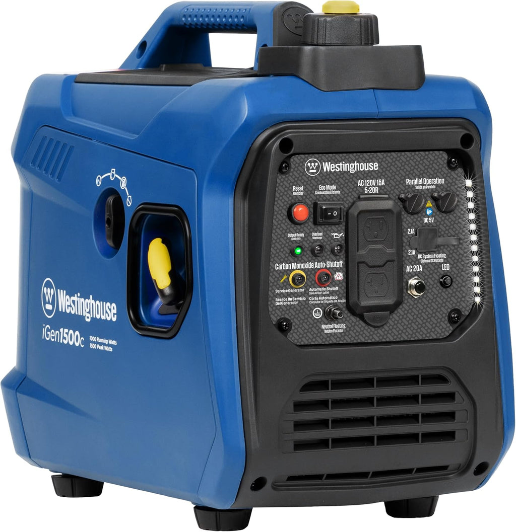 Westinghouse 1500 Peak Watt Super Quiet & Lightweight Portable Inverter Generator, Gas Powered, CO Sensor, Parallel Capable, Long Run Time,Blue