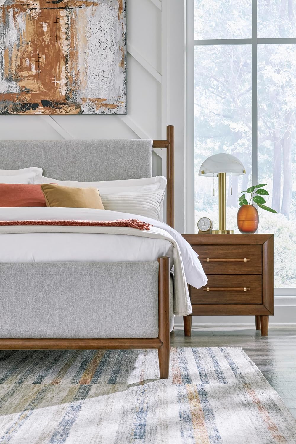Signature Design by Ashley Lyncott 2 Drawer Nightstand, Power Supply, USB-A and USB-C Ports, Hardwood Solids, 24.63" W x 17" D x 26.88" H, Medium Brown