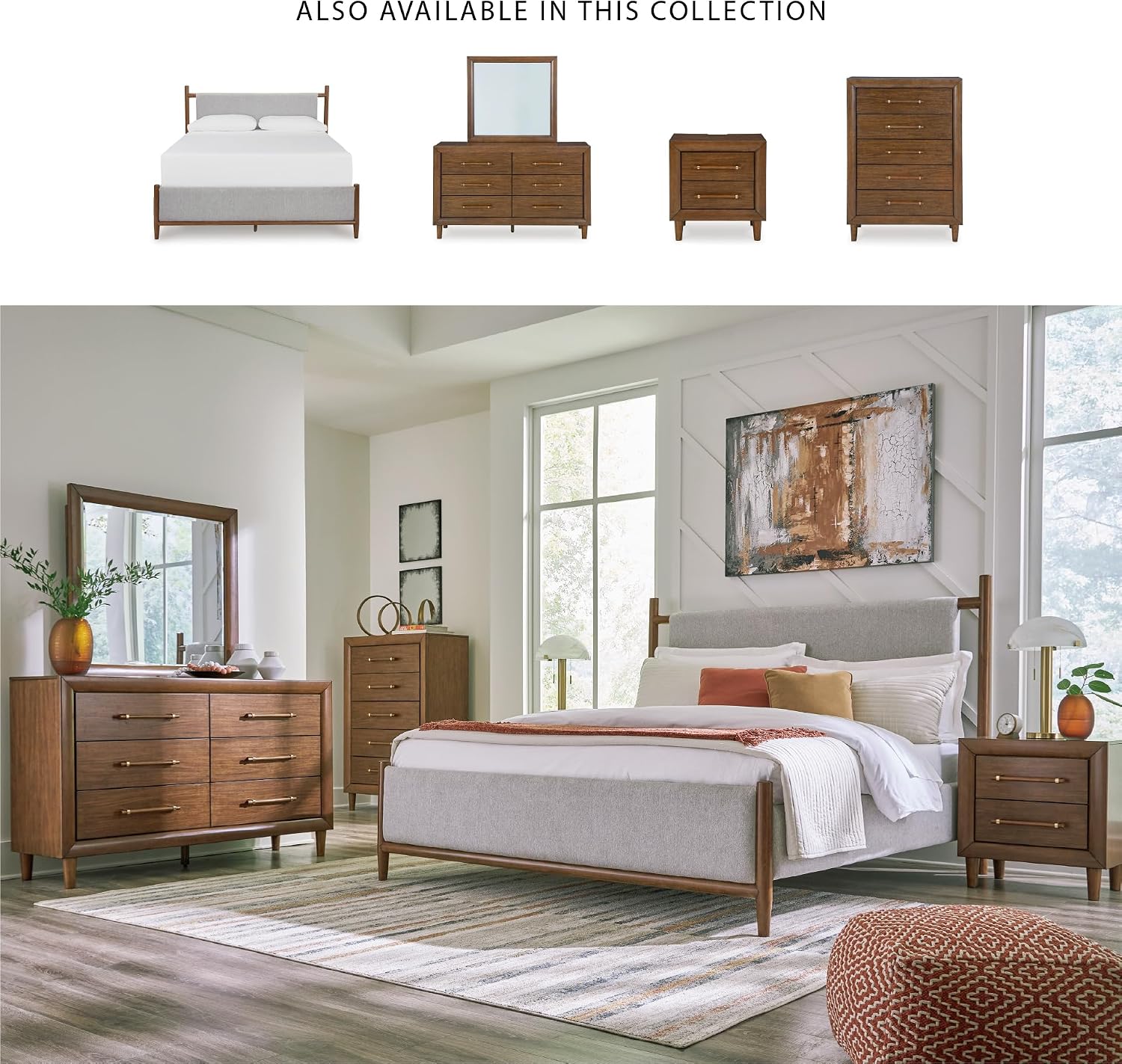 Signature Design by Ashley Lyncott 2 Drawer Nightstand, Power Supply, USB-A and USB-C Ports, Hardwood Solids, 24.63" W x 17" D x 26.88" H, Medium Brown