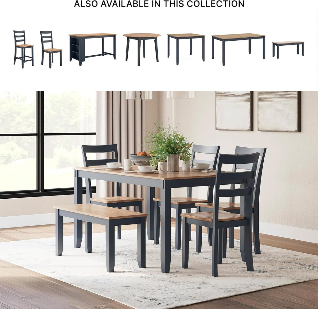 Signature Design by Ashley Gesthaven Casual Dining Room Table Set with 4 Chairs and Bench, Set of 6, Mango Wood, 30.25" Table Height, Blue & Light Brown