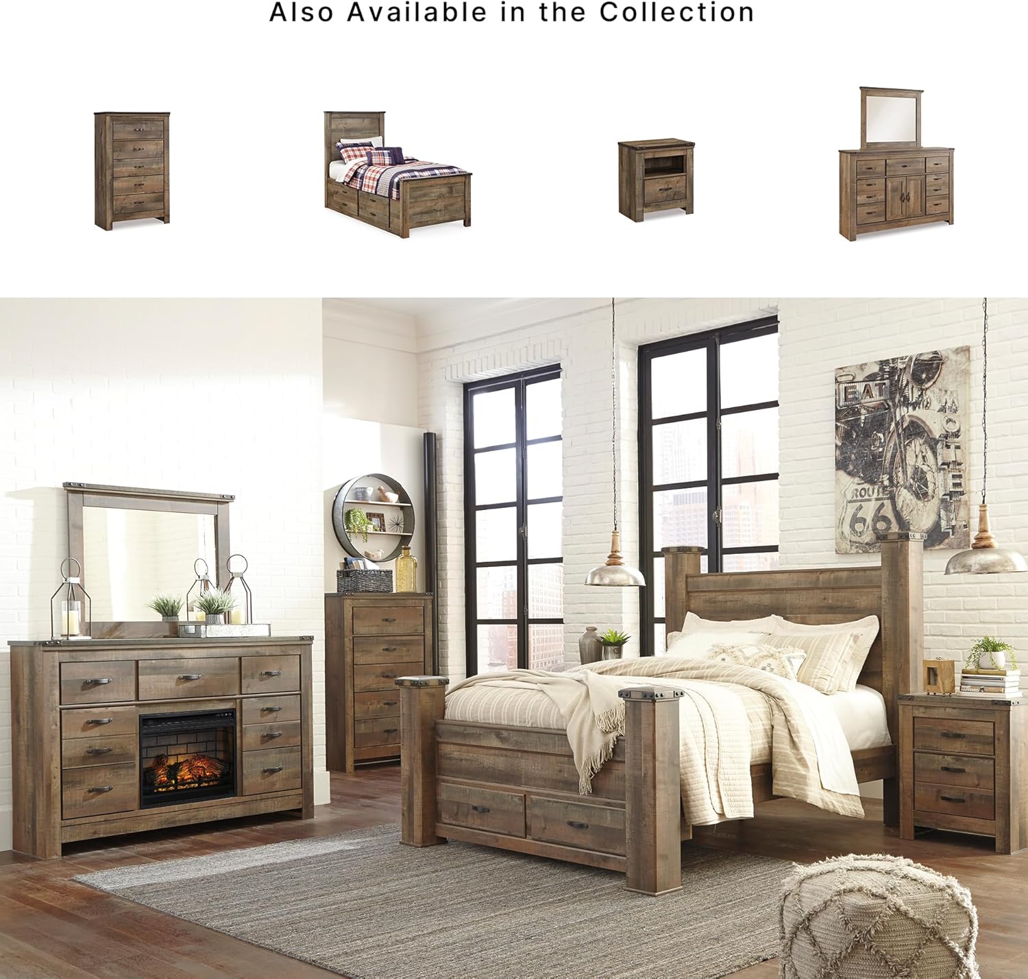 Signature Design by Ashley Trinell Rustic 5 Drawer Chest of Drawers with Nailhead Trim, Warm Brown