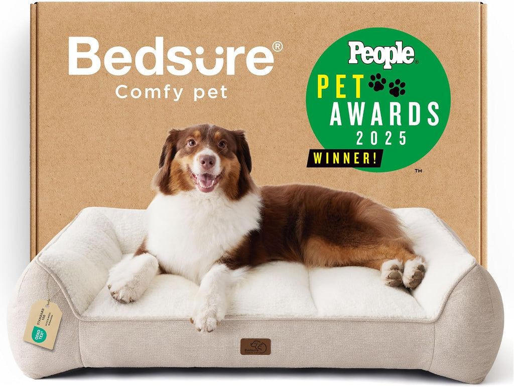 Bedsure SupportMax™ XL Orthopedic Dog Beds Large Sized Dog - Extra Thick Supportive Dogs Couch with Waterproof Washable Cover, Extra Large Comfort Pet Sofa with Soft Sherpa & Nonskid Bottom, Grey, 42"