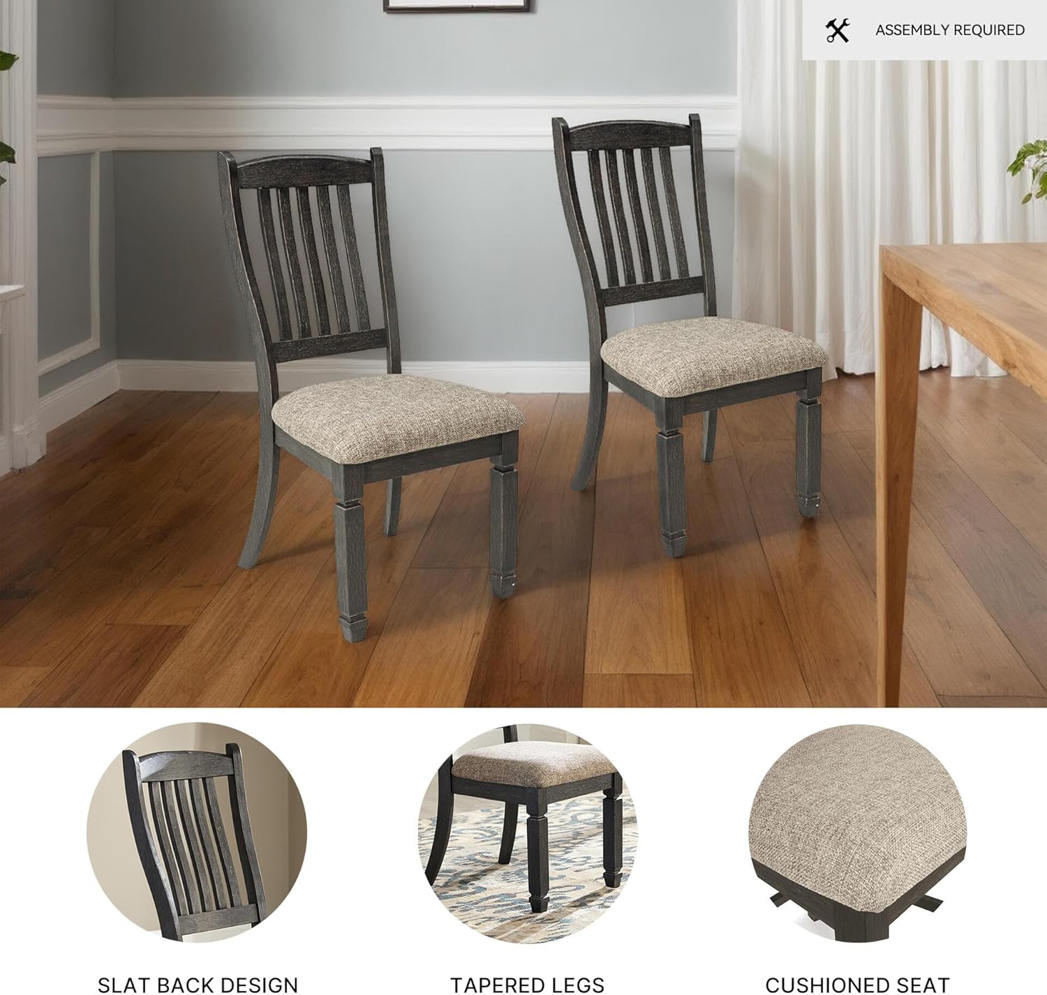 Signature Design by Ashley Tyler Creek Dining Room Upholstered Side Chair, 2 Count, Solid Wood, 19.25" H, Black and Grayish Black