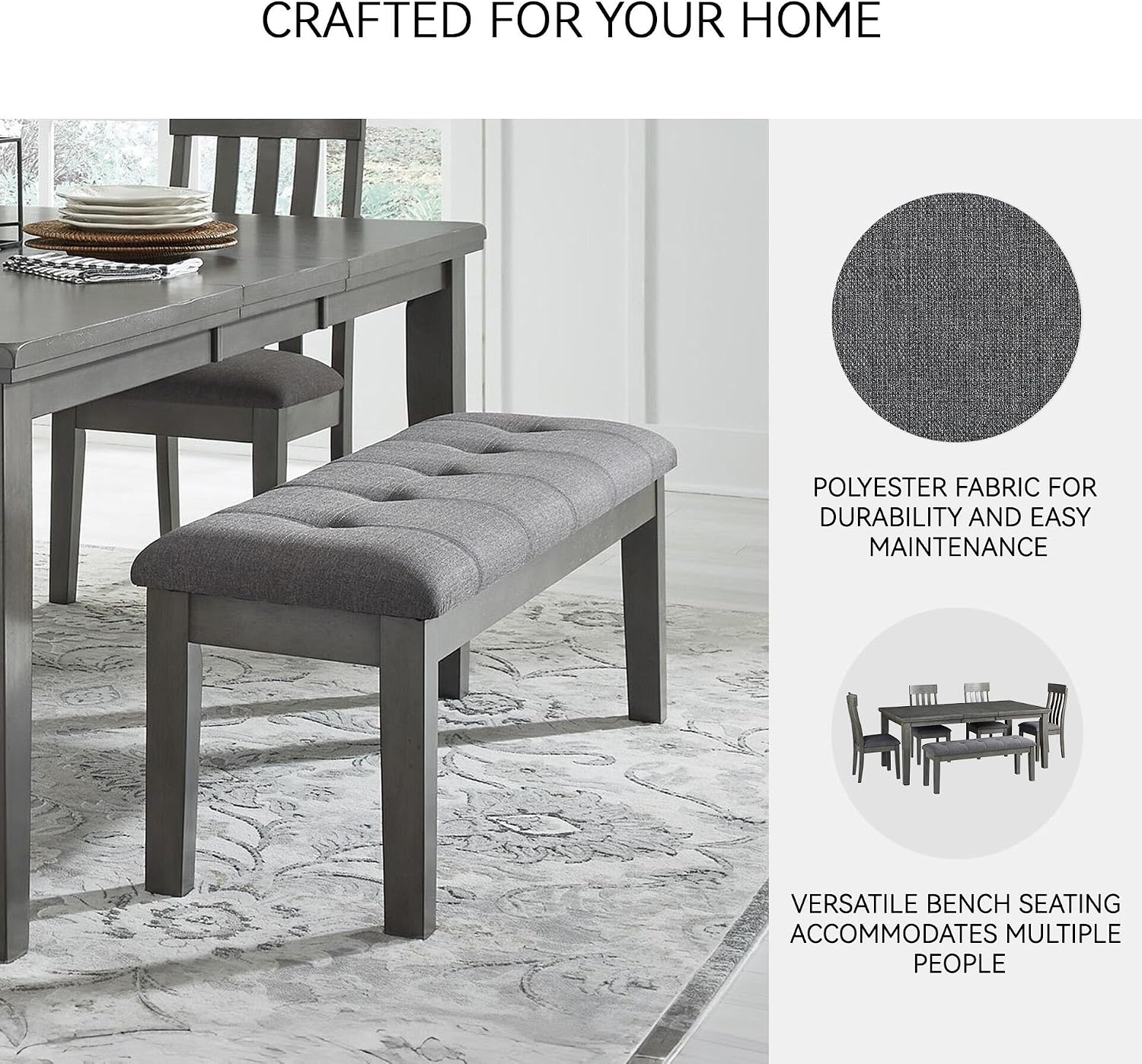 Signature Design by Ashley Hallanden Rustic Tufted Upholstered Dining Room Bench, Gray