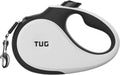TUG 360° Tangle-Free Retractable Dog Leash | 16 ft Strong Nylon Tape | One-Handed Brake, Pause, Lock (Medium, White)