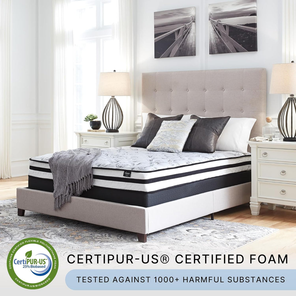 Signature Design by Ashley Queen Size Chime 8 Inch Medium Firm Innerspring Mattress with Pressure Relief Quilt Foam, Fiberglass-Free, Mattress In A Box