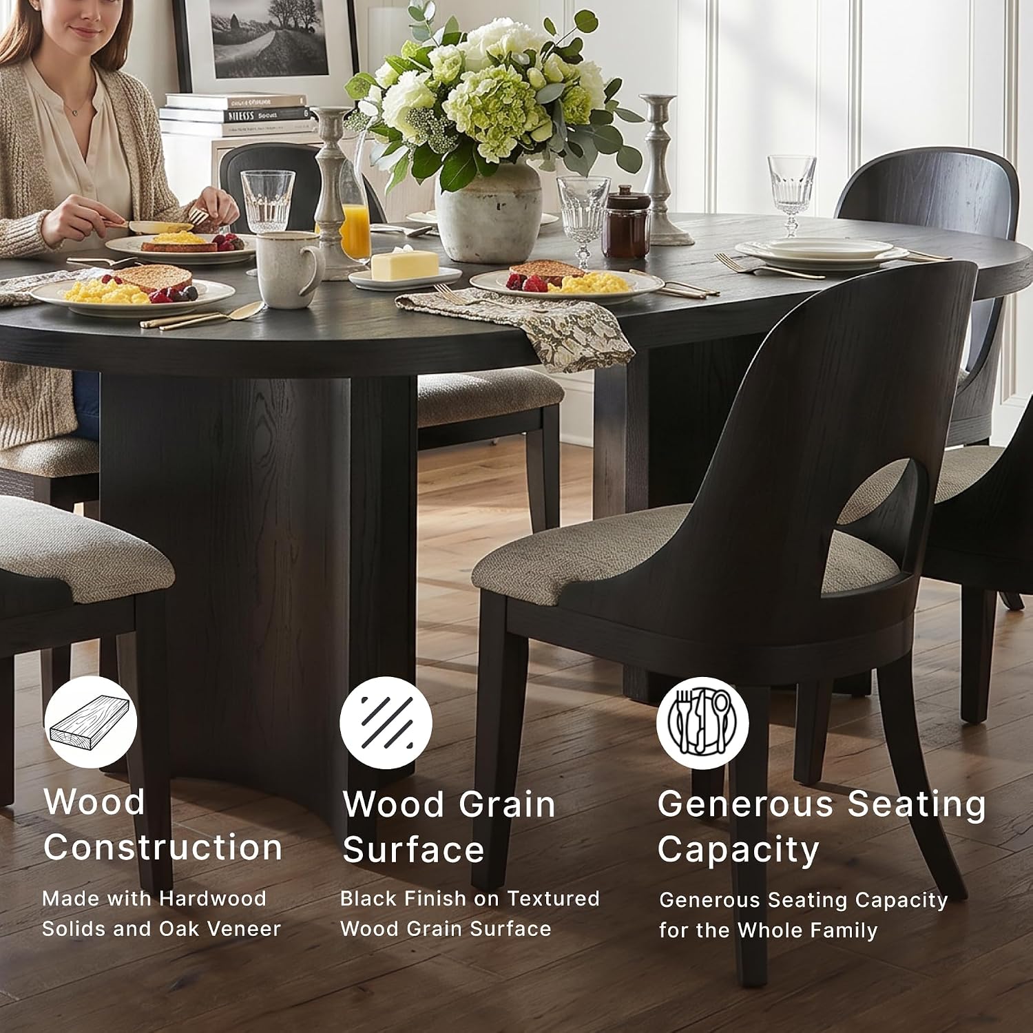 Signature Design by Ashley Rowanbeck Minimalist Dining Table for 8 People, Black