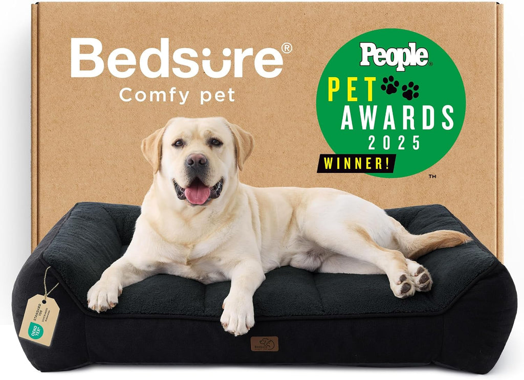 Bedsure SupportMax™ XL Orthopedic Dog Beds Large Sized Dog - Extra Thick Supportive Dogs Couch with Waterproof Washable Cover, Extra Large Comfort Pet Sofa with Soft Sherpa & Nonskid Bottom, Grey, 42"