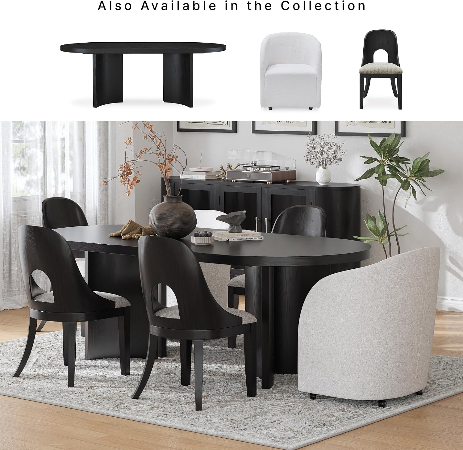 Signature Design by Ashley Rowanbeck Minimalist Dining Table for 8 People, Black
