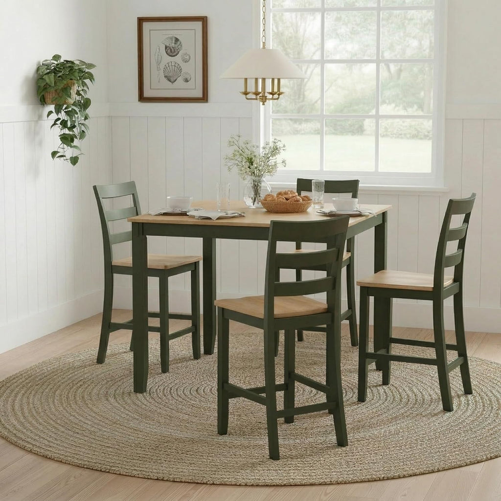 Signature Design by Ashley Gesthaven Counter Height Dining Set, 5-Piece Bar Table and Chairs Set with Butcher Block Top, Casual Green and Light Natural Mango Wood