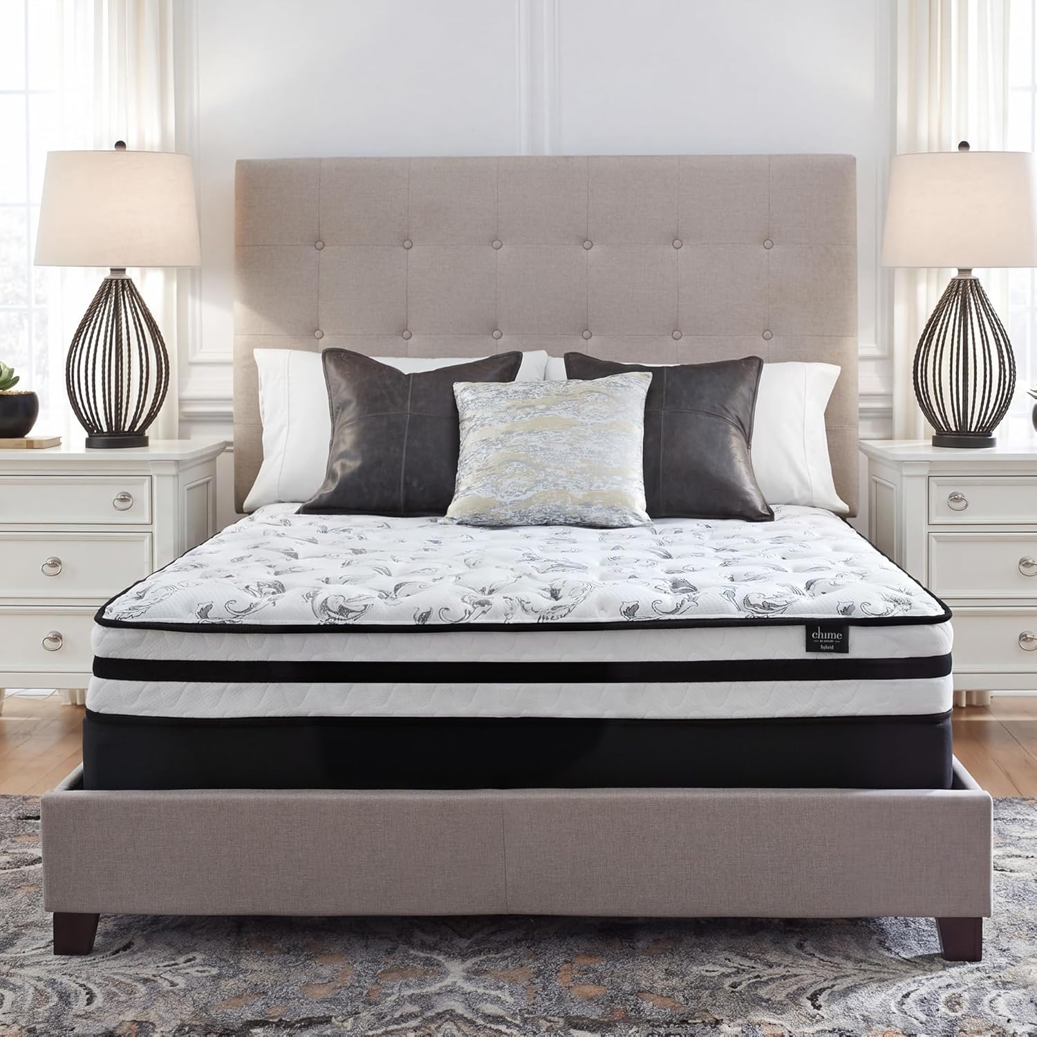 Signature Design by Ashley Queen Size Chime 8 Inch Medium Firm Innerspring Mattress with Pressure Relief Quilt Foam, Fiberglass-Free, Mattress In A Box