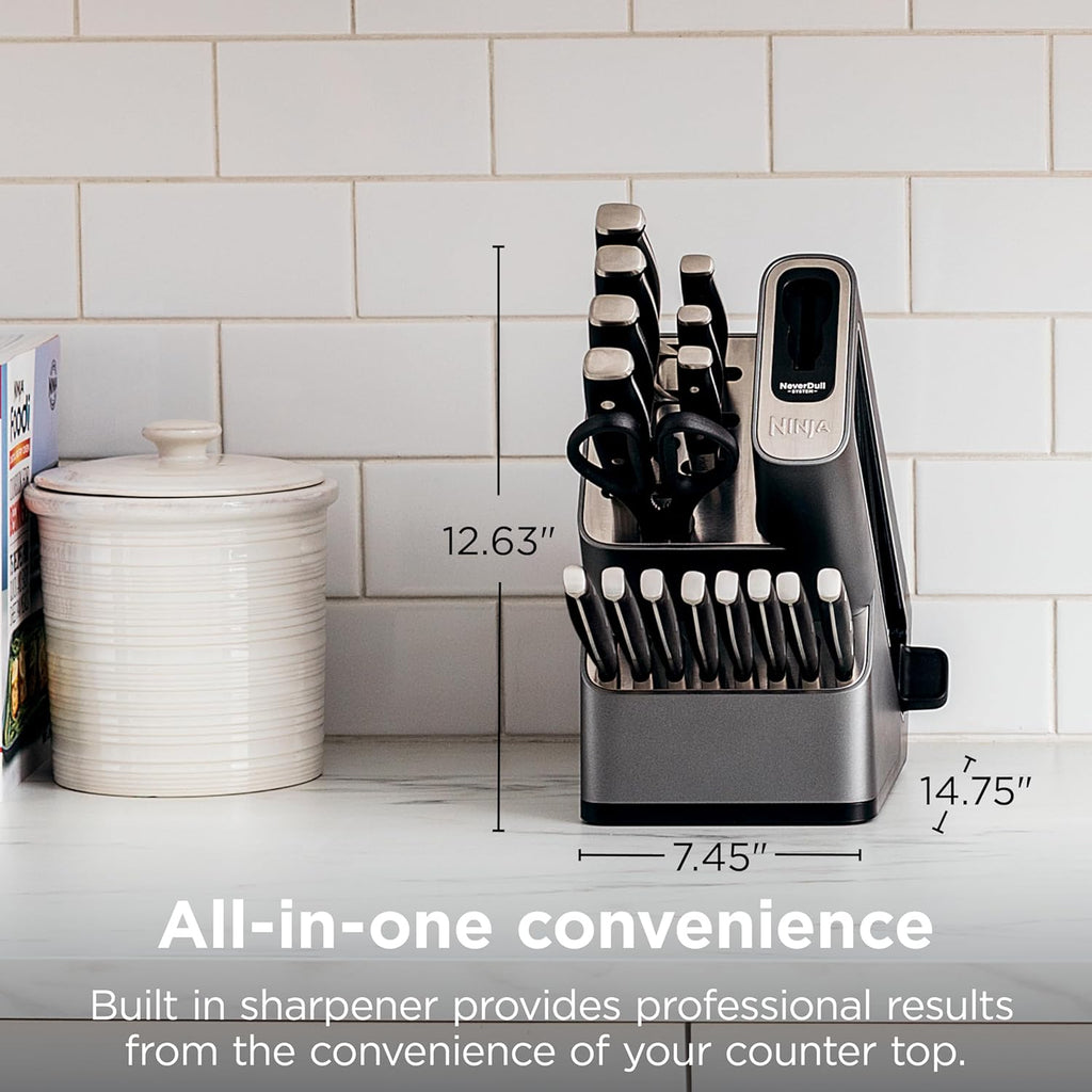 Ninja™ NeverDull® Knife Block Set | 17 Piece Kitchen Knife System with Built-in Sharpener | Rust Resistant, German Stainless-Steel Knives | Black | K32017