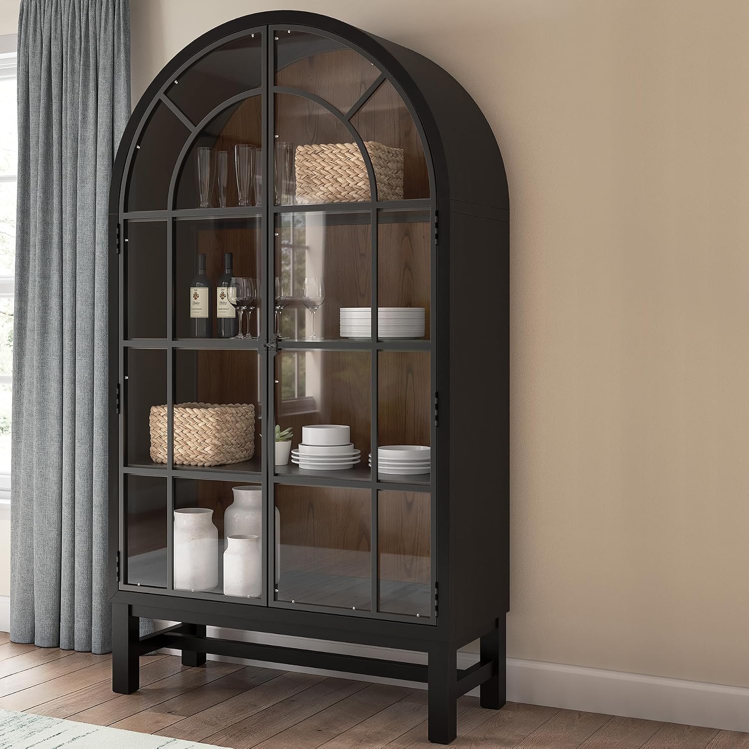 Signature Design by Ashley Chadworth Classic Display Cabinet with Anti-Tipping, Brown & Black