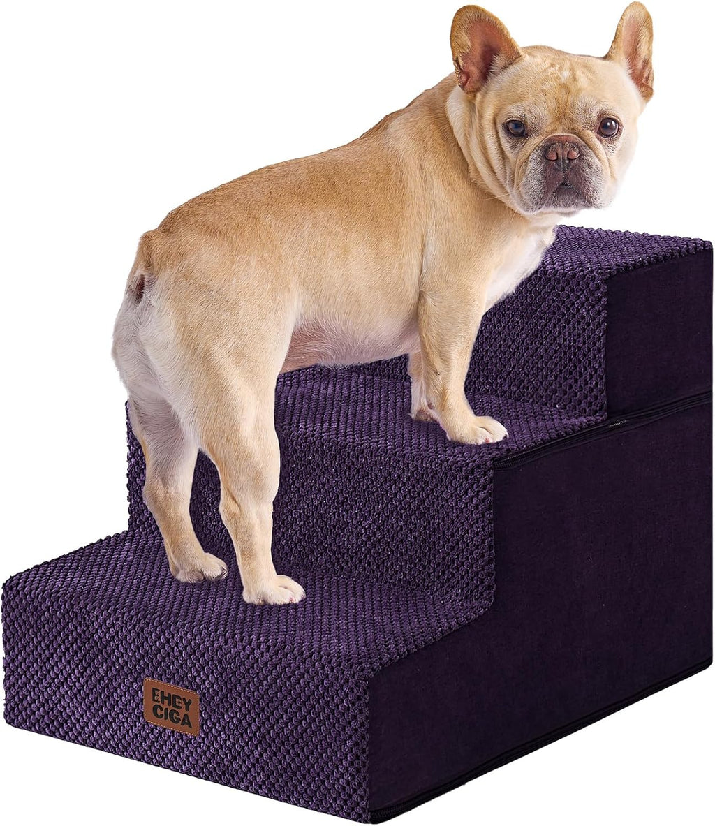 EHEYCIGA Dog Stairs for Bed 18" H, 4-Step Dog Steps for High Bed, Pet Steps for Small Dogs and Cats, Non-Slip Balanced Pet Ramp Indoor, Grey