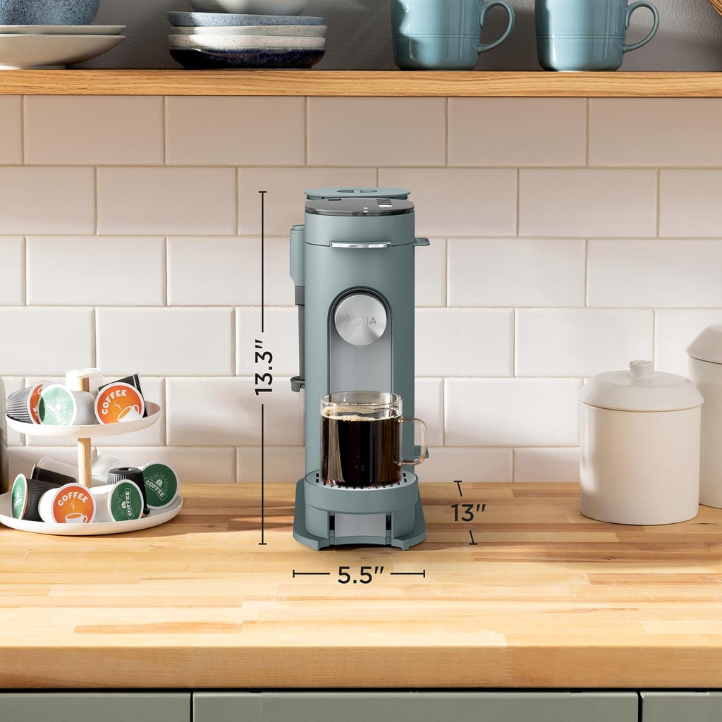 Ninja Pods & Grounds Specialty Single-Serve Coffee Maker, K-Cup Pod Compatible, Built-In Milk Frother, 6-oz. Cup to 24-oz. Travel Mug Sizes, Iced Coffee Maker, 1550 watts, Sage Green, PB051SG