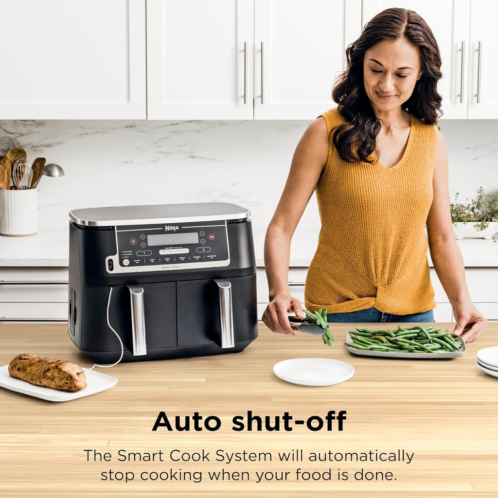 Ninja DZ550 Foodi 10 Quart 6-in-1 DualZone Smart XL Air Fryer with 2 Independent Baskets, Smart Cook Thermometer for Perfect Doneness, Match Cook and Smart Finish to Roast, Dehydrate and More, Black