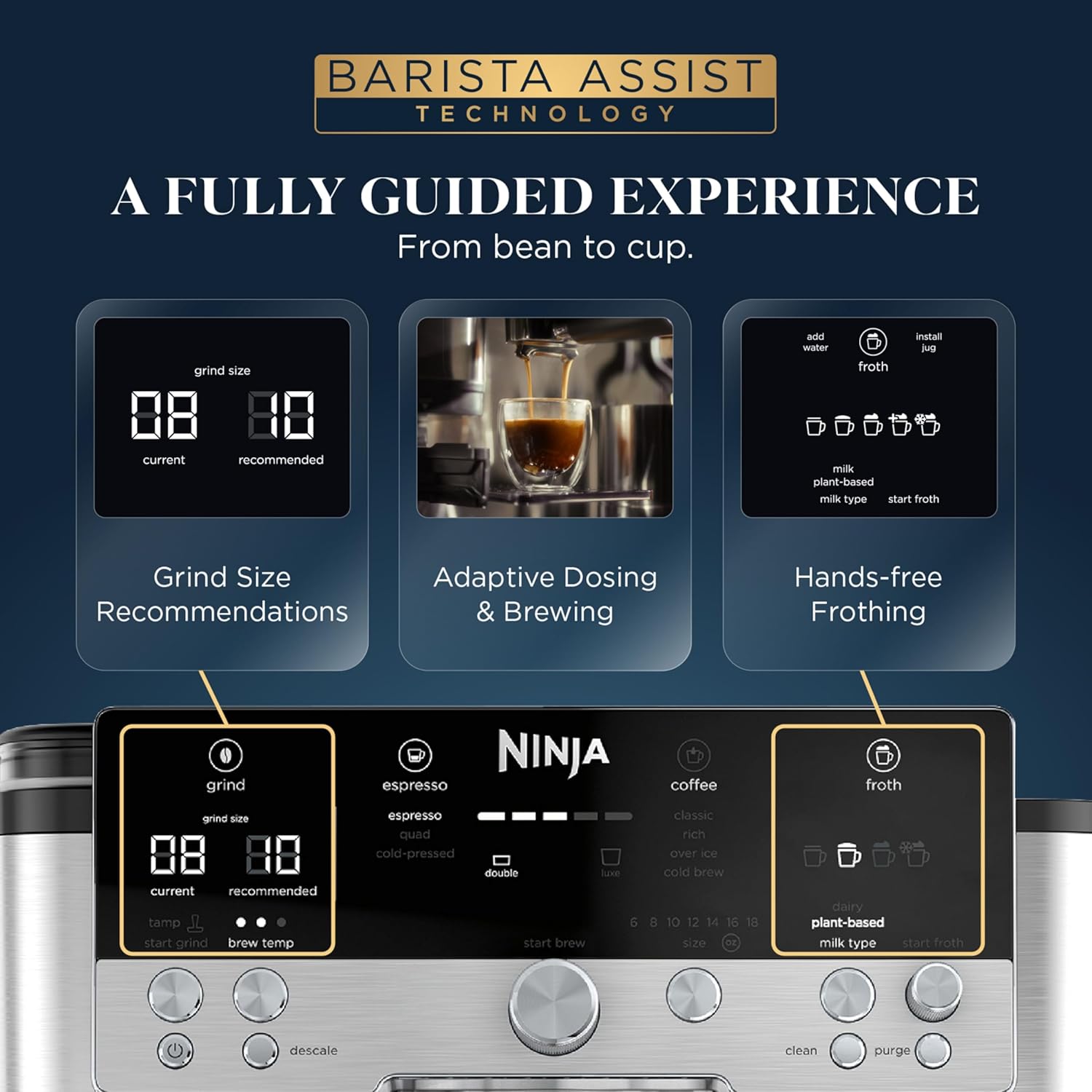 Ninja Luxe Café Premier 3-in-1 Espresso Machine, Drip Coffee, & Cold Brew | Built-in Grinder, Hands-Free Milk Frother, and Assisted Tamper for Cappuccinos & Lattes, Stainless Steel, ES601