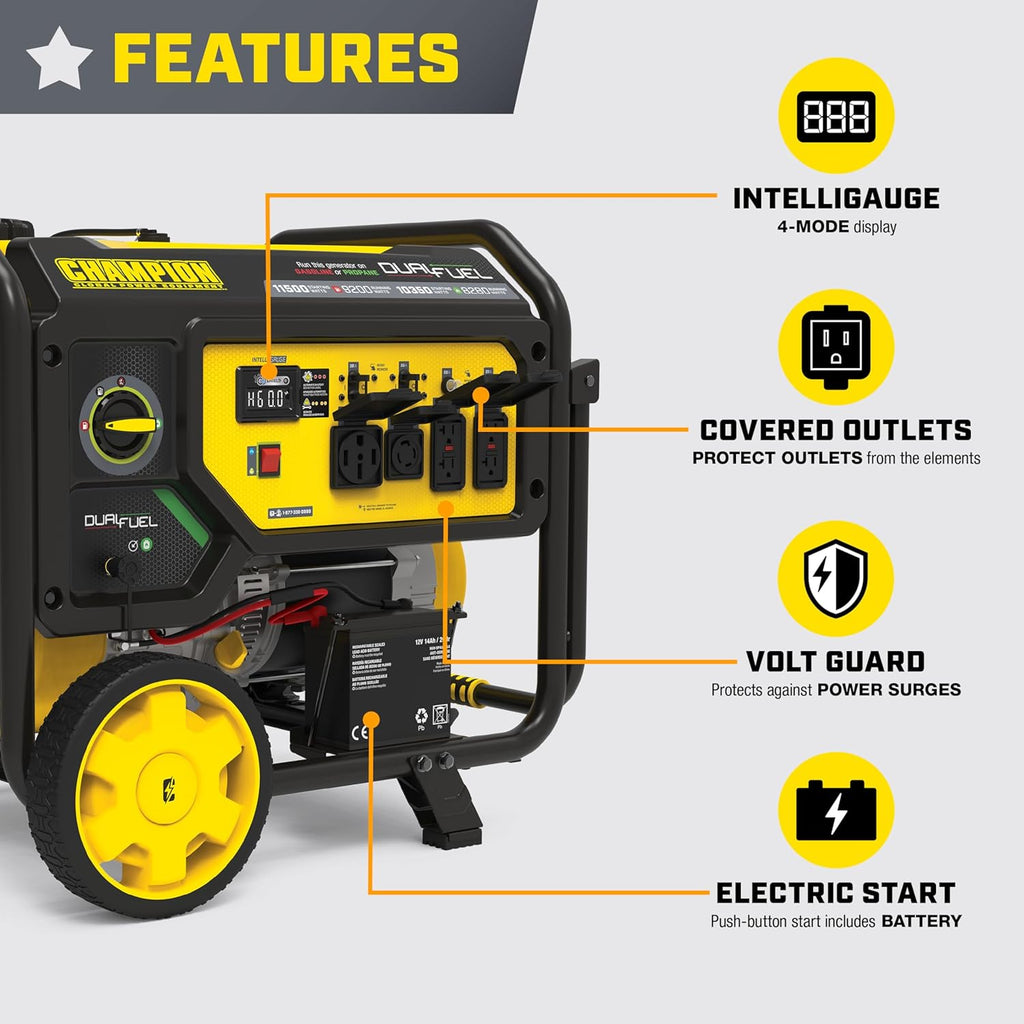 Champion Power Equipment 11,500-Watt Electric Start Dual Fuel Home Backup Portable Generator with Free 3-Year Warranty