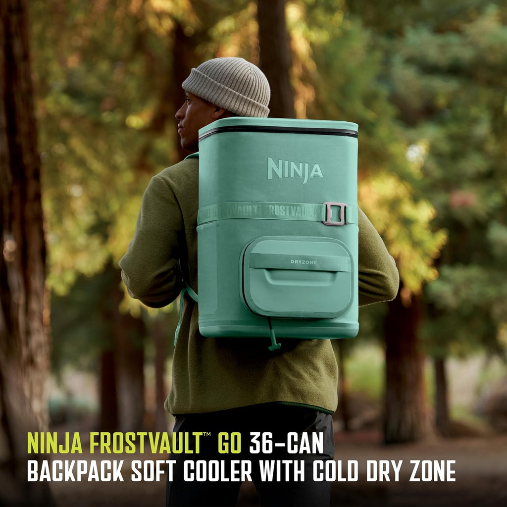 Ninja FrostVault Go Can Soft Cooler, 24, 36, Leak Proof, Built-in Cup Holder, 2 Ice Packs and Dry Storage Drawer, Polyester Insulation, Hiking, Camping, Picnic