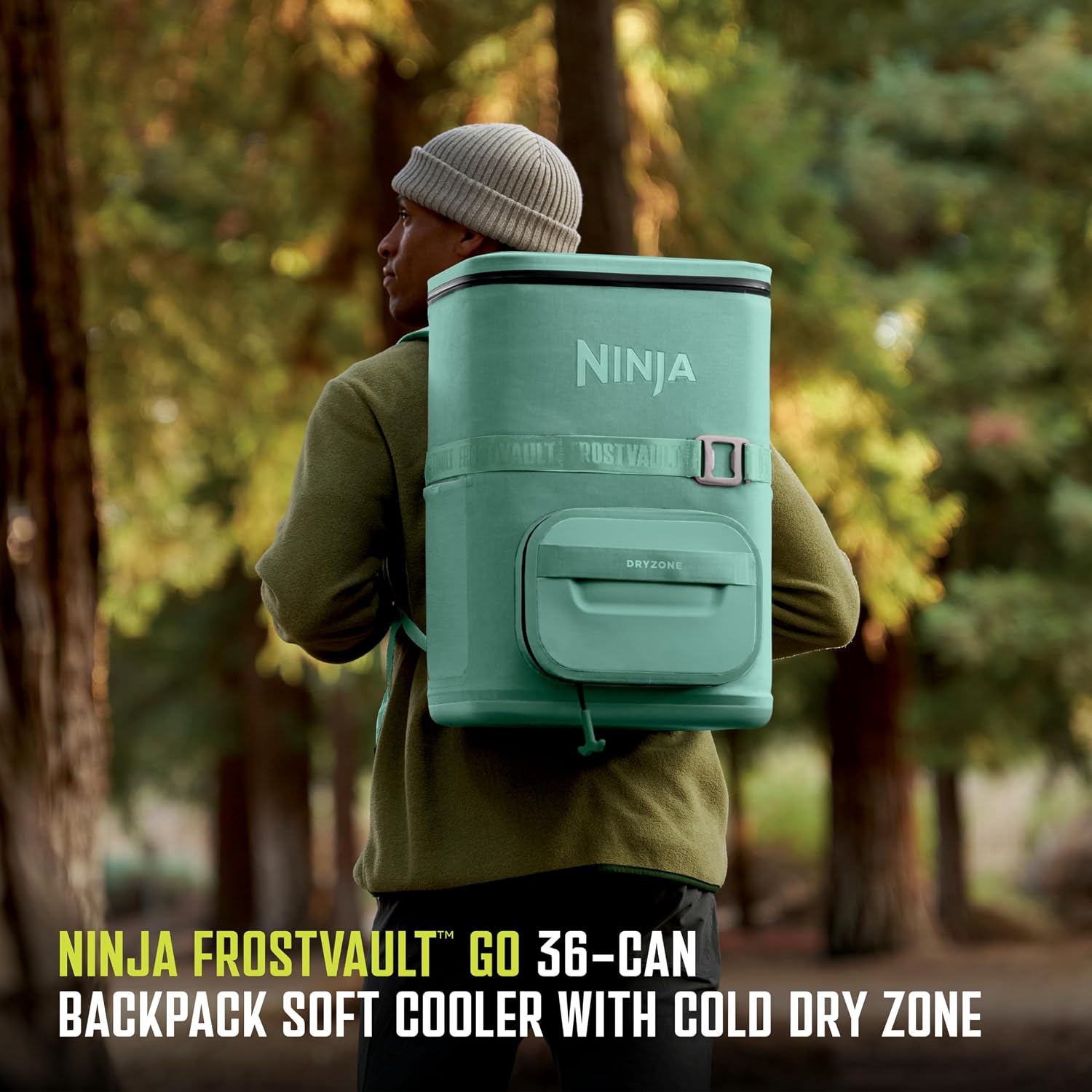 Ninja FrostVault Go Can Soft Cooler, 24, 36, Leak Proof, Built-in Cup Holder, 2 Ice Packs and Dry Storage Drawer, Polyester Insulation, Hiking, Camping, Picnic