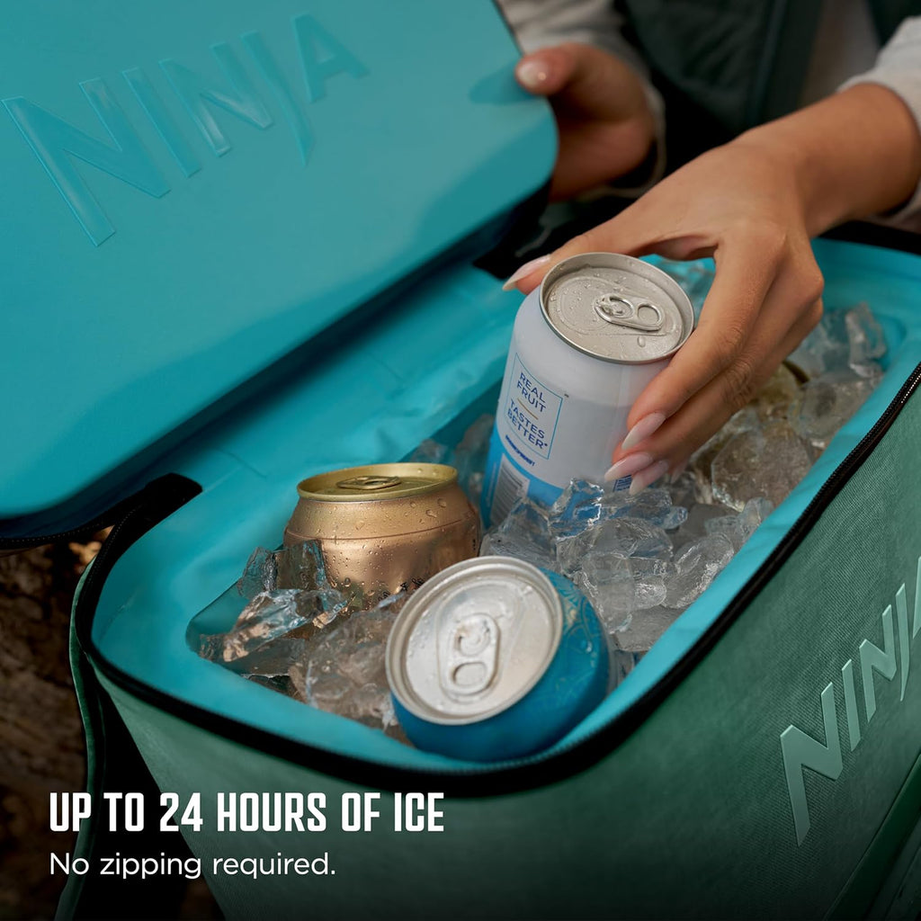 Ninja FrostVault Go Can Soft Cooler, 24, 36, Leak Proof, Built-in Cup Holder, 2 Ice Packs and Dry Storage Drawer, Polyester Insulation, Hiking, Camping, Picnic