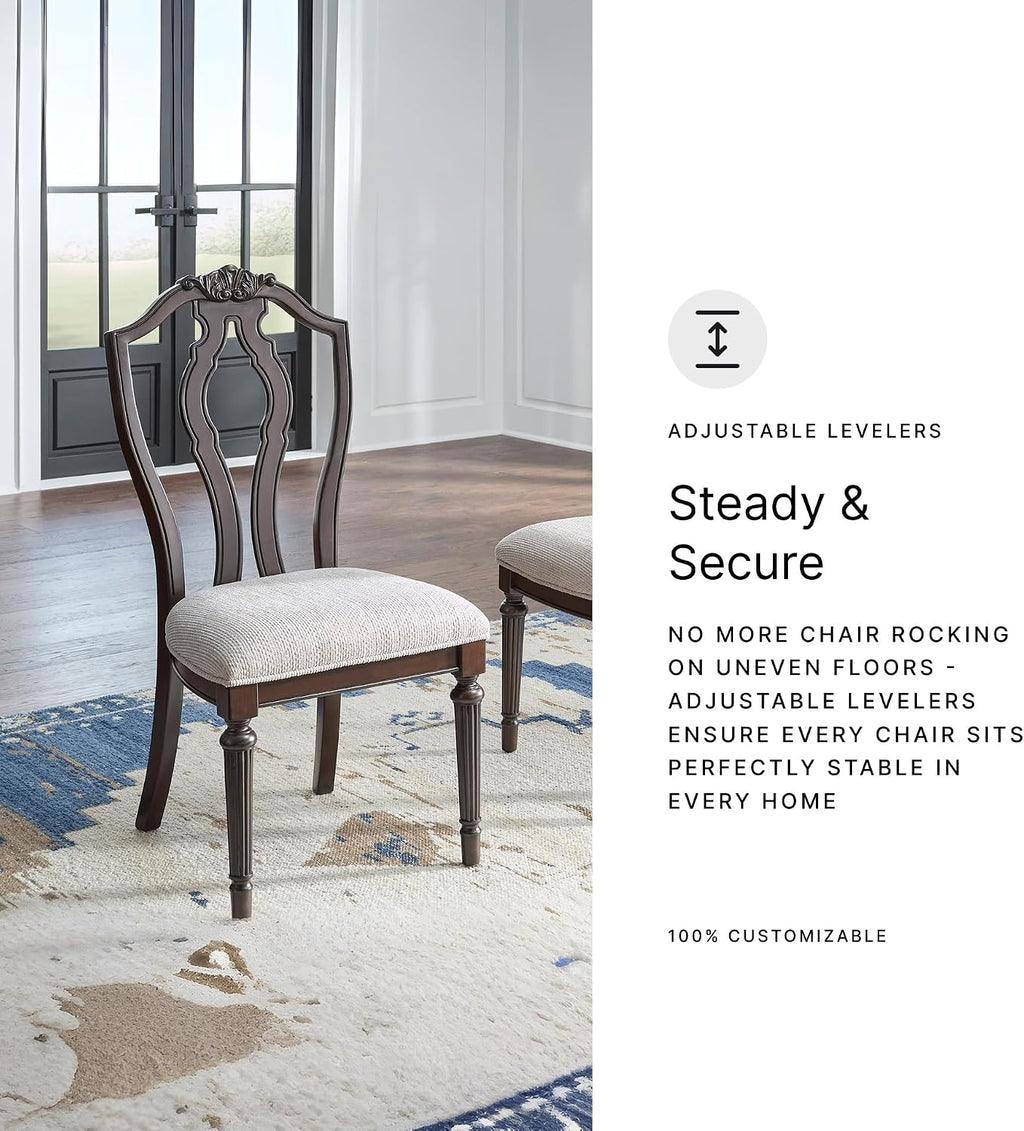 Signature Design by Ashley Traditional Upholstered Side Chairs, Dining Chairs Set of 2, Hardwood and Engineered Wood Frame with Cherry Brown Finish, Ideal for Formal Dining Rooms, Tan