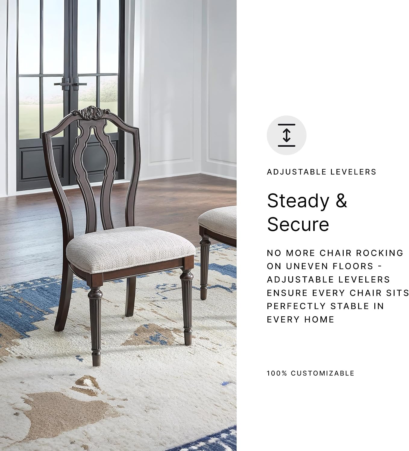 Signature Design by Ashley Traditional Upholstered Side Chairs, Dining Chairs Set of 2, Hardwood and Engineered Wood Frame with Cherry Brown Finish, Ideal for Formal Dining Rooms, Tan
