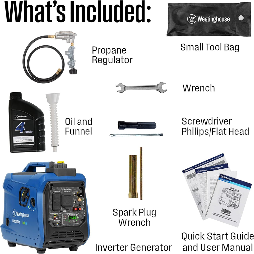 Westinghouse 2800 Peak Watt Super Quiet & Lightweight Dual Fuel Portable Inverter Generator, Gas & Propane Powered, CO Sensor, Parallel Capable, Long Run Time