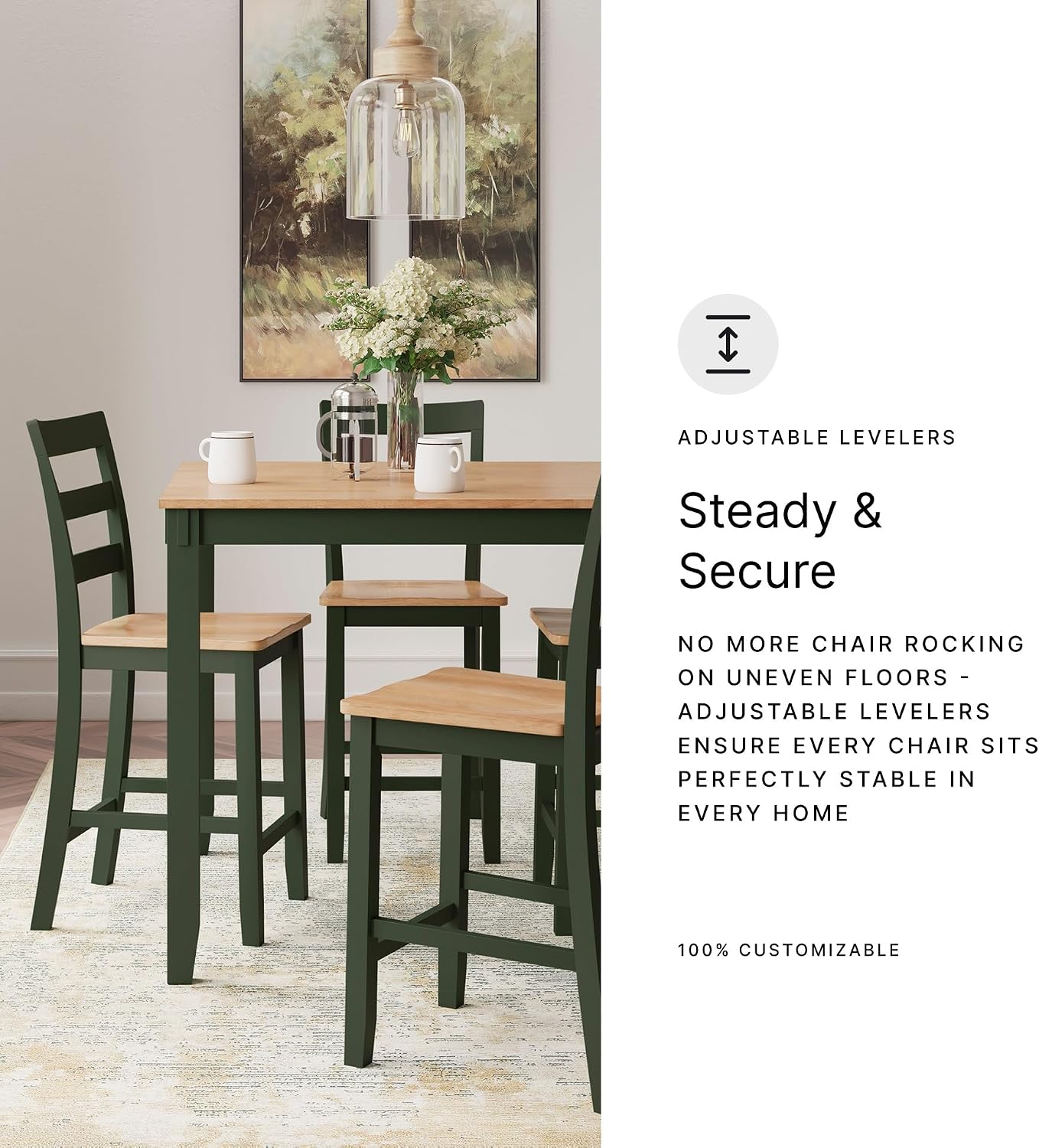 Signature Design by Ashley Gesthaven Counter Height Dining Set, 5-Piece Bar Table and Chairs Set with Butcher Block Top, Casual Green and Light Natural Mango Wood