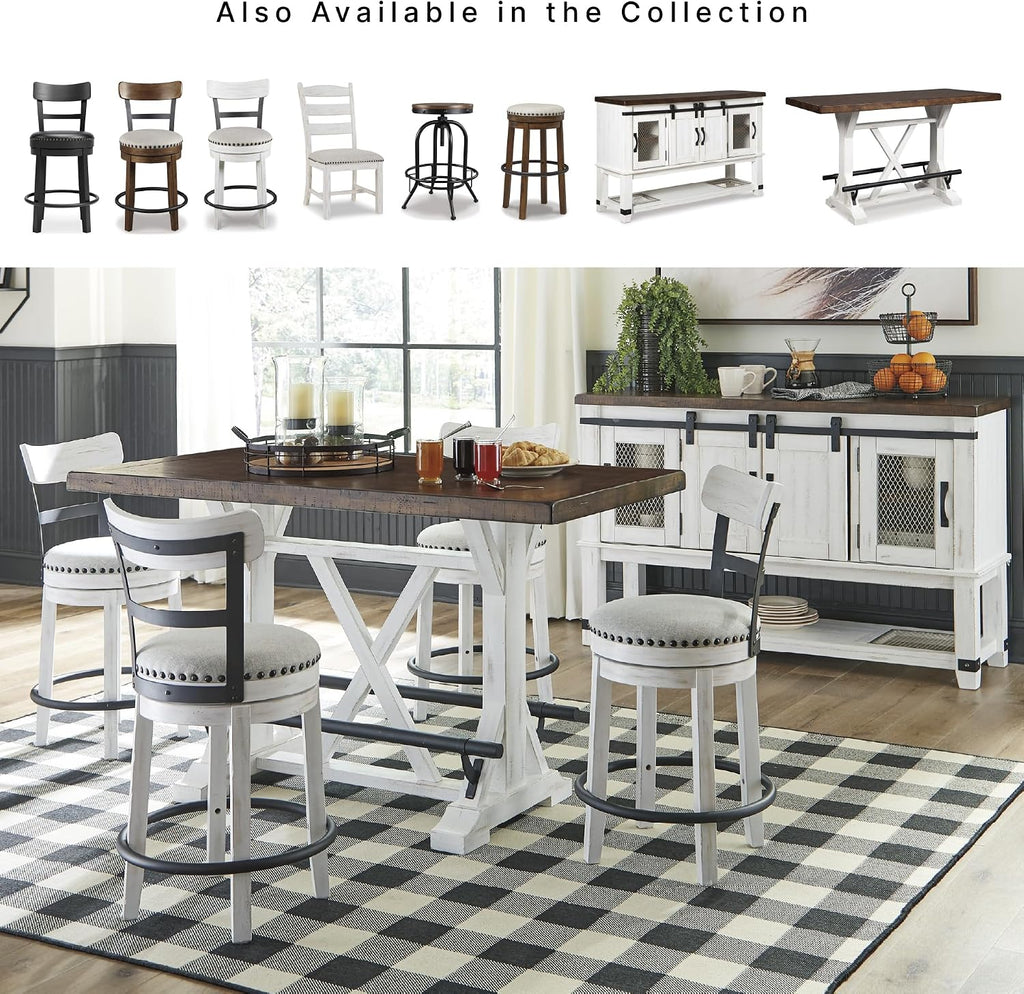 Signature Design by Ashley Valebeck Counter Height Dining Table, Rustic Farmhouse Design, Black Metal Footrest, Seats Up to 4, Great for Small Spaces, White