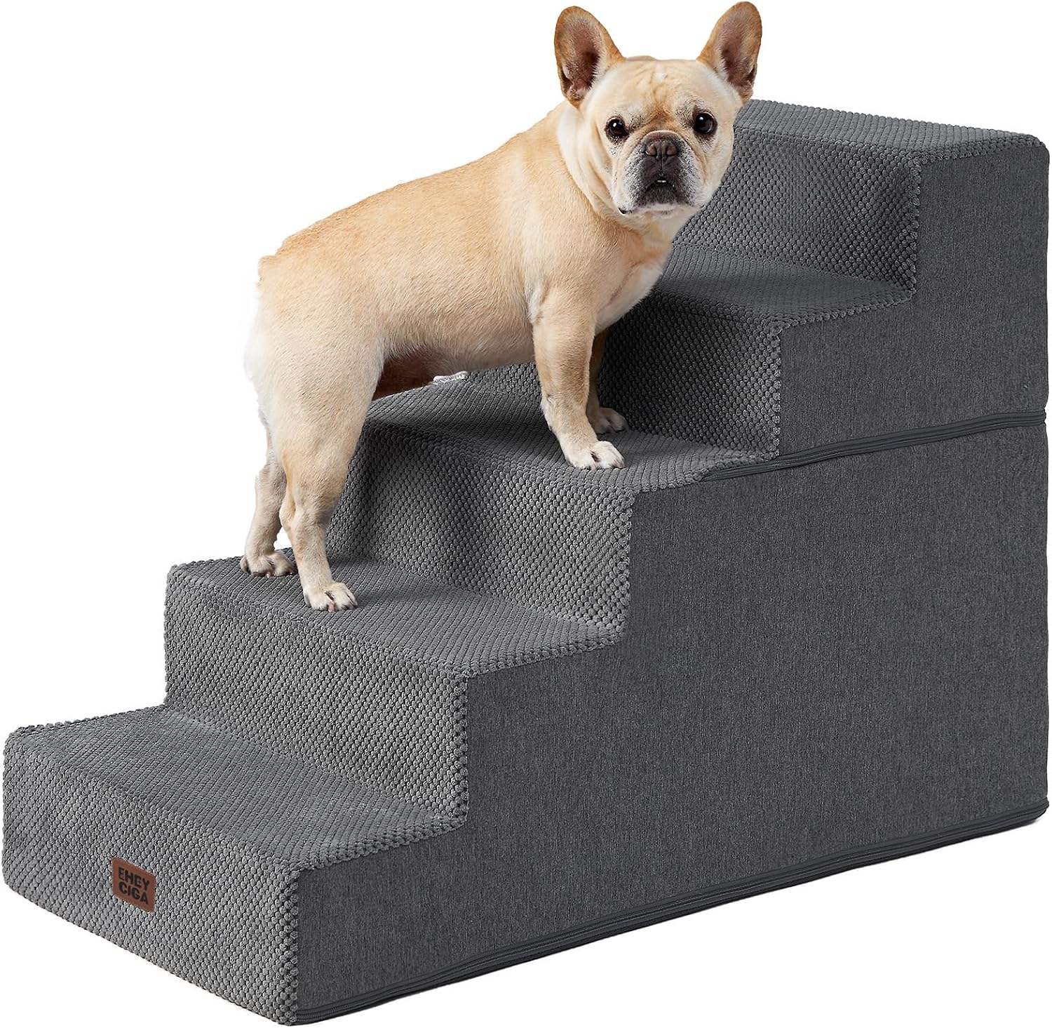 EHEYCIGA Dog Stairs for Bed 18" H, 4-Step Dog Steps for High Bed, Pet Steps for Small Dogs and Cats, Non-Slip Balanced Pet Ramp Indoor, Grey