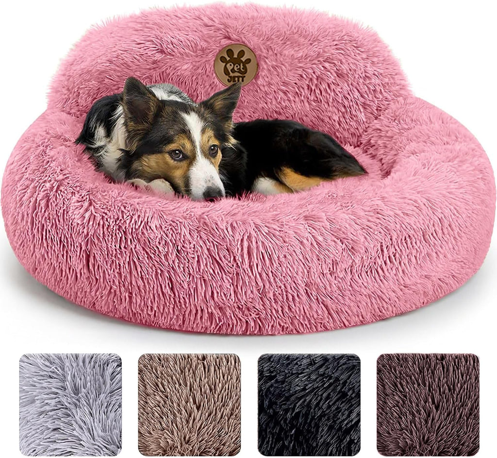 PetJett Calming Dog Bed Medium Size Dog - 30'' Donut Bed, Washable Dog Bed, Anti-Slip & Super Soft Fluffy Plush Round Dog Bed, Anti-Anxiety Premium Comfort Pet Bed, Fits Dogs Upto 45 lbs - Dark Grey