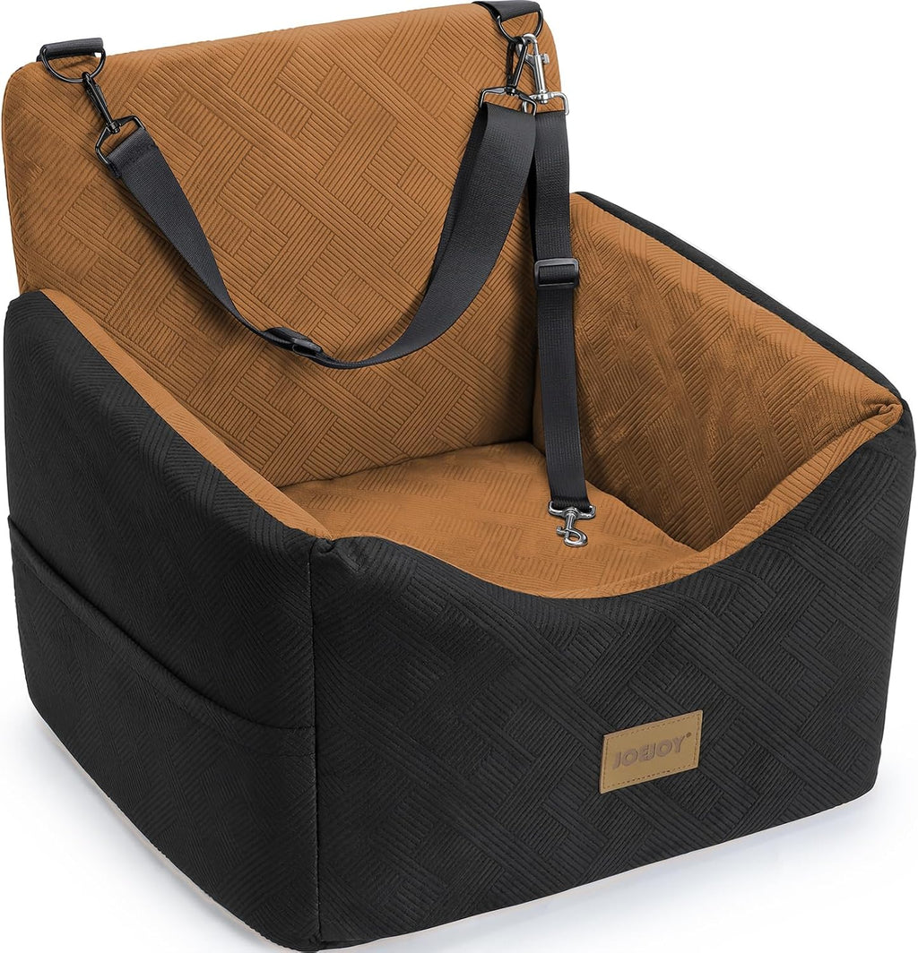 JOEJOY Dog Car Seats for Small Medium Dogs Under 35lbs, Dog Booster Seat with Detachable Washable Cover and Cushion, Memory Foam Pet Car Seat with Safety Belt and Storage Pockets (Black)