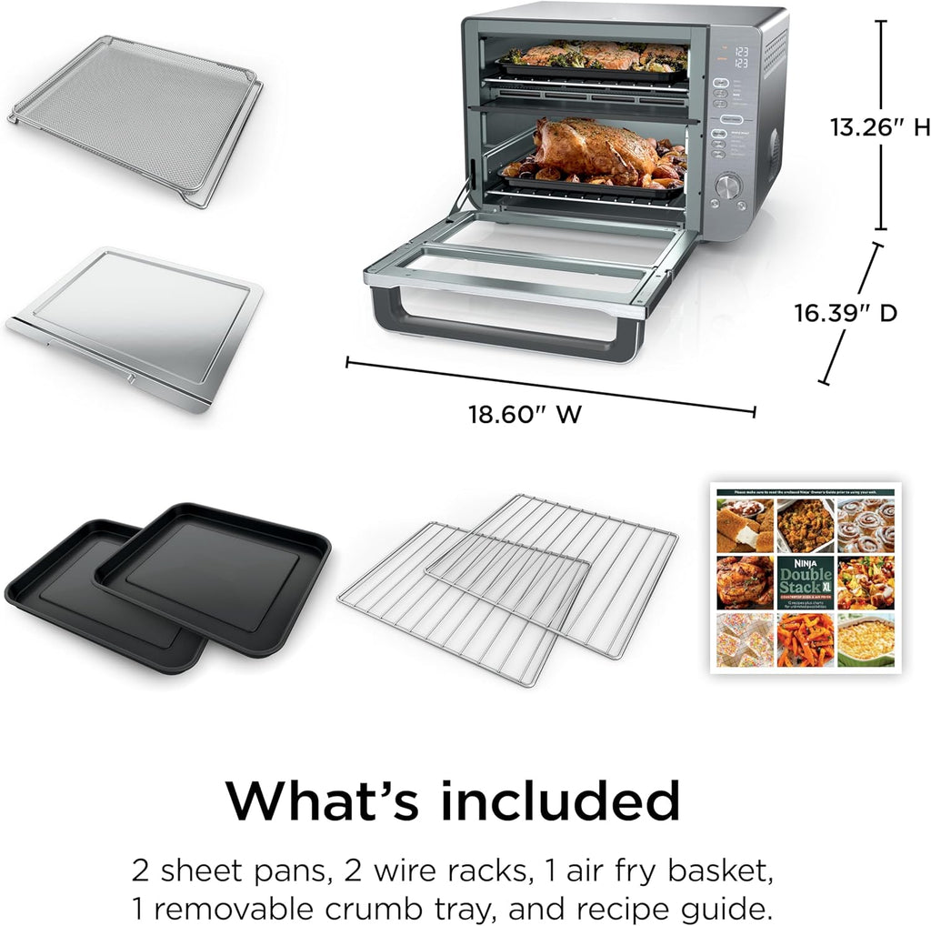 Ninja Air Fryer Toaster Oven Combo | Double Stack XL | 12-in-1 | Fits 4.5 lb Chicken & 6lbs of Wings | Smart Finish Cook 2 Different Meals at Same Time | Countertop Oven | Stainless Steel | DCT601