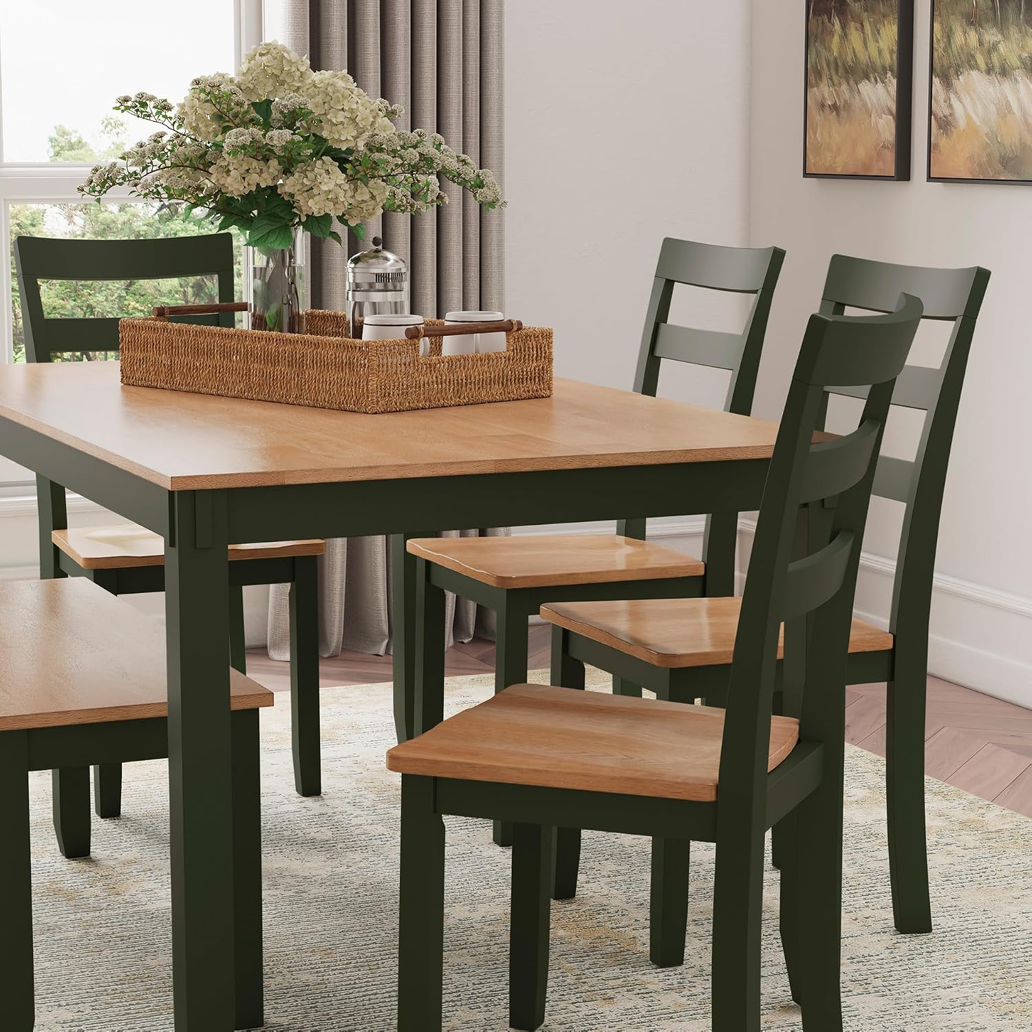 Signature Design by Ashley Gesthaven Counter Height Dining Set, 5-Piece Bar Table and Chairs Set with Butcher Block Top, Casual Green and Light Natural Mango Wood