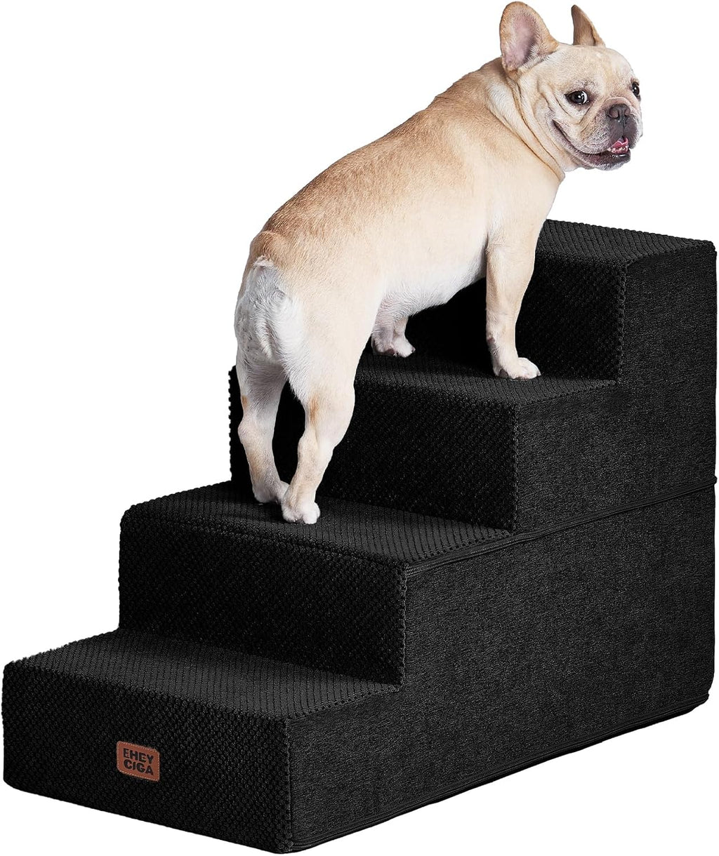 EHEYCIGA Dog Stairs for Bed 18" H, 4-Step Dog Steps for High Bed, Pet Steps for Small Dogs and Cats, Non-Slip Balanced Pet Ramp Indoor, Grey