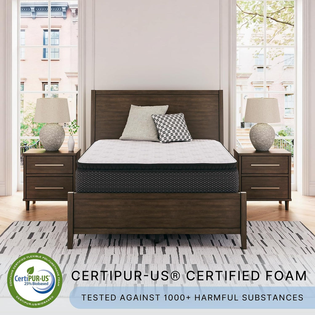 Signature Design by Ashley Queen Pillow Top 13 ' Pillow Top Hybrid Mattress with Gel Memory Foam, Edge Support for Cool Sleep and Pressure Relief, Fiberglass-Free, Bed In A Box