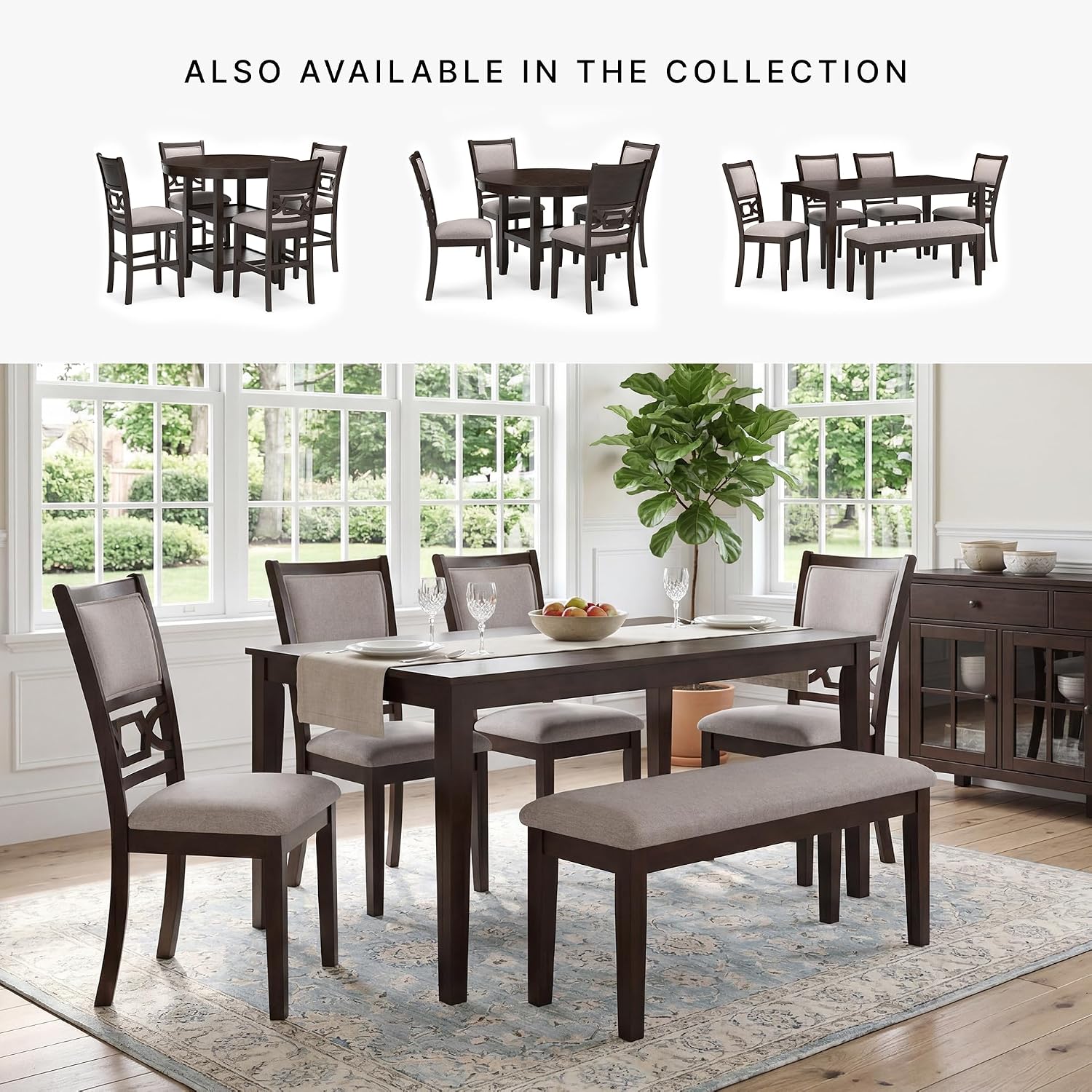 Signature Design by Ashley Langwest Dining Room Table Set, 4 Upholstered Chairs and Bench, Seats 6, Cushioned Seats, Wood, Cherry Brown