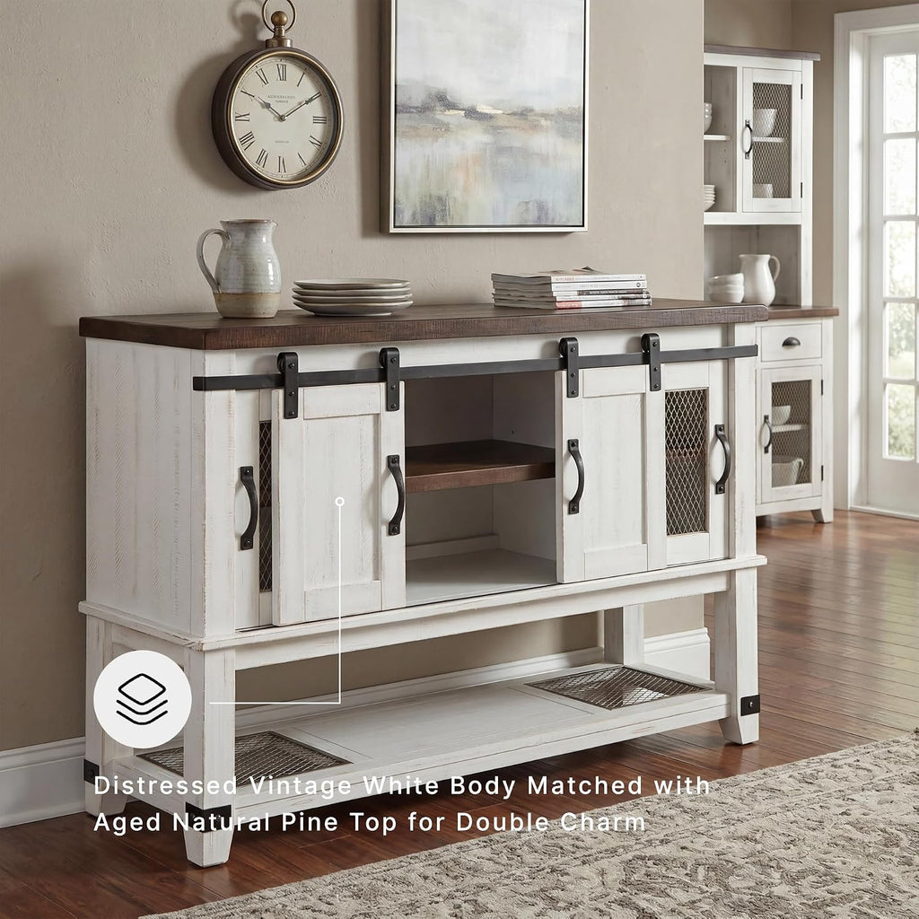 Signature Design by Ashley Valebeck Farmhouse Dining Room Server or Buffet Cabinet, White & Brown