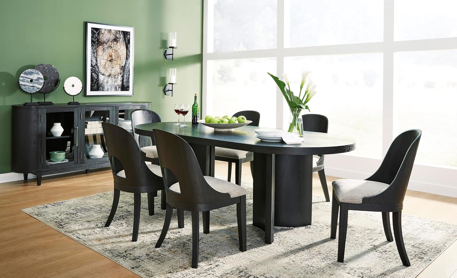 Signature Design by Ashley Rowanbeck Modern Glass Dining Server with 2 Adjustable Shelves and Tapered Legs, Black & Gray