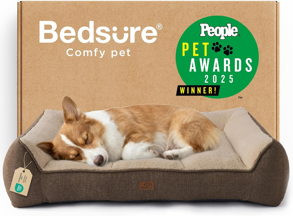 Bedsure SupportMax™ XL Orthopedic Dog Beds Large Sized Dog - Extra Thick Supportive Dogs Couch with Waterproof Washable Cover, Extra Large Comfort Pet Sofa with Soft Sherpa & Nonskid Bottom, Grey, 42"