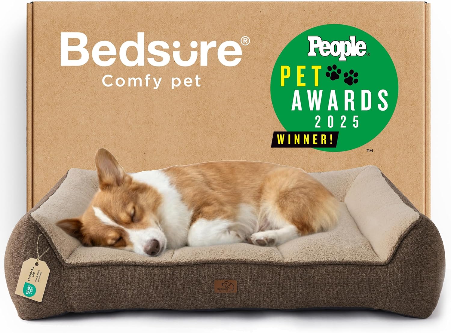 Bedsure SupportMax™ XL Orthopedic Dog Beds Large Sized Dog - Extra Thick Supportive Dogs Couch with Waterproof Washable Cover, Extra Large Comfort Pet Sofa with Soft Sherpa & Nonskid Bottom, Grey, 42"