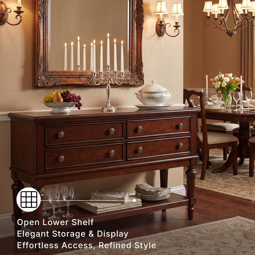Signature Design by Ashley Lavinton Classic 4-Drawer Dining Server with Open Shelf, Dark Brown